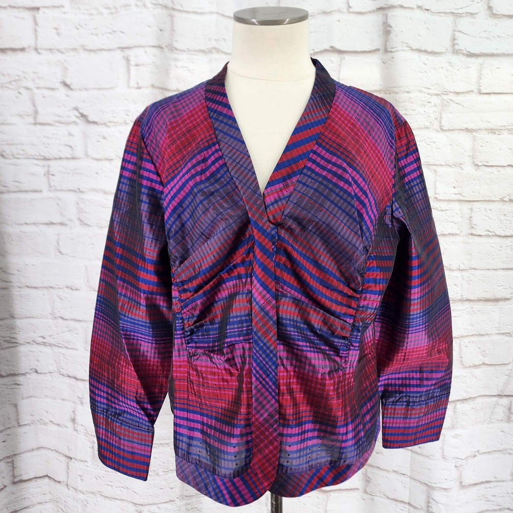 Coldwater Creek Silk Kimono Top LP Art To Wear Maximalist Funky Patterned Boho